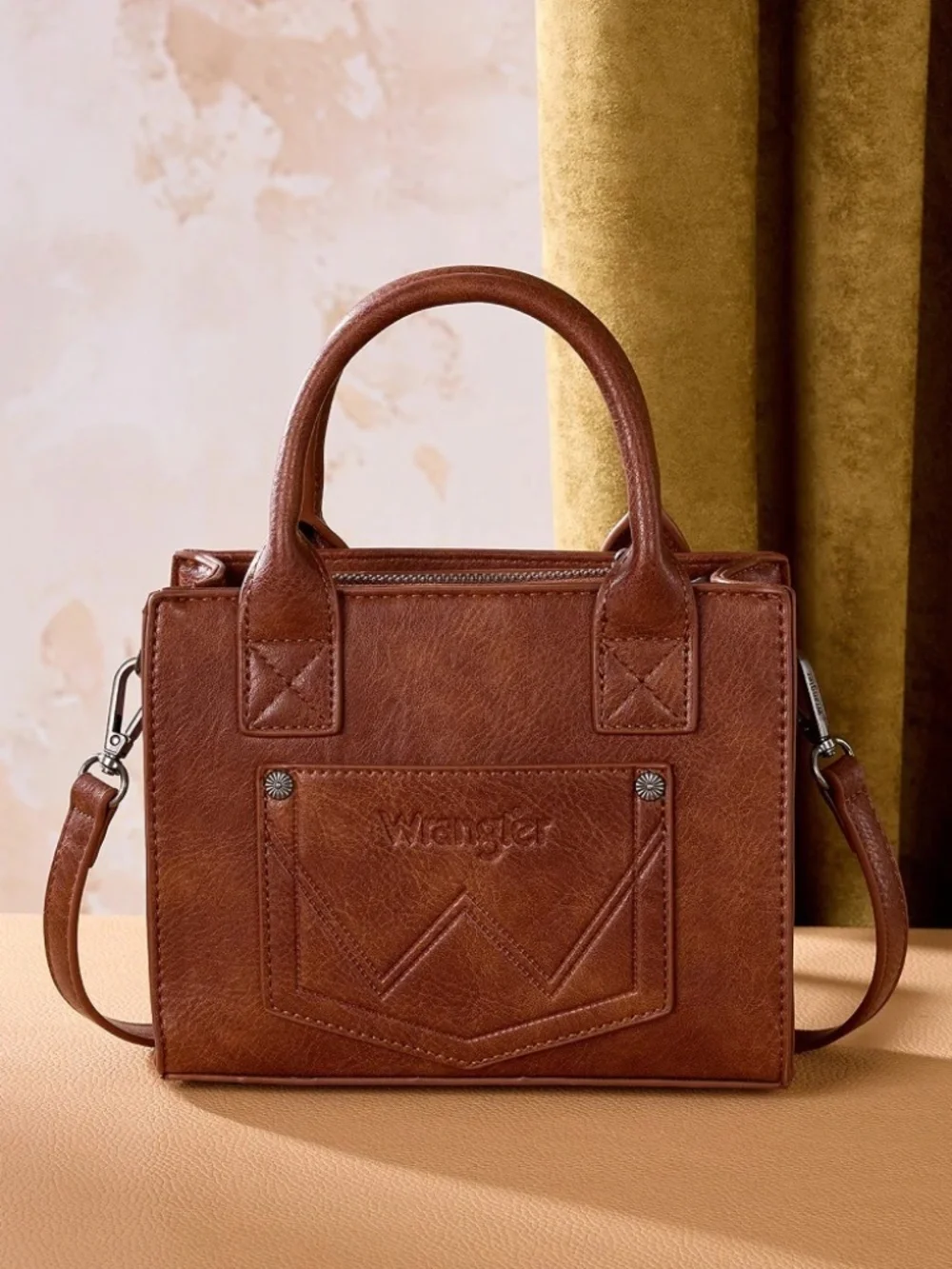 Wrangler Chevron Stitch Tote Crossbody Bag - Brown